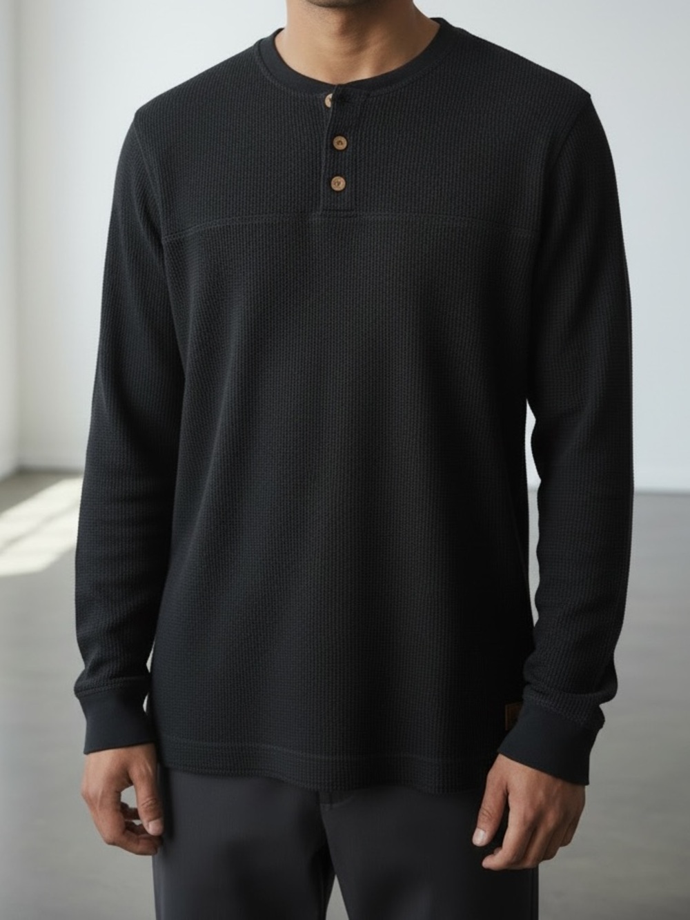 Tentree waffle Knit Henley Shirt Mens Large Longsleeve Basic Gorpcore Layer L